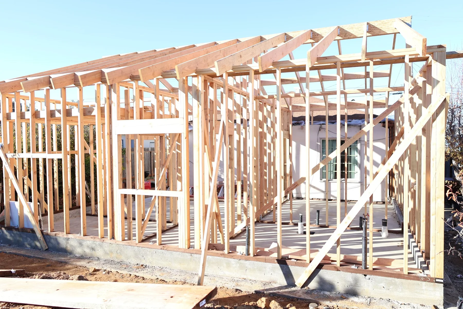 House addition with new wood framing